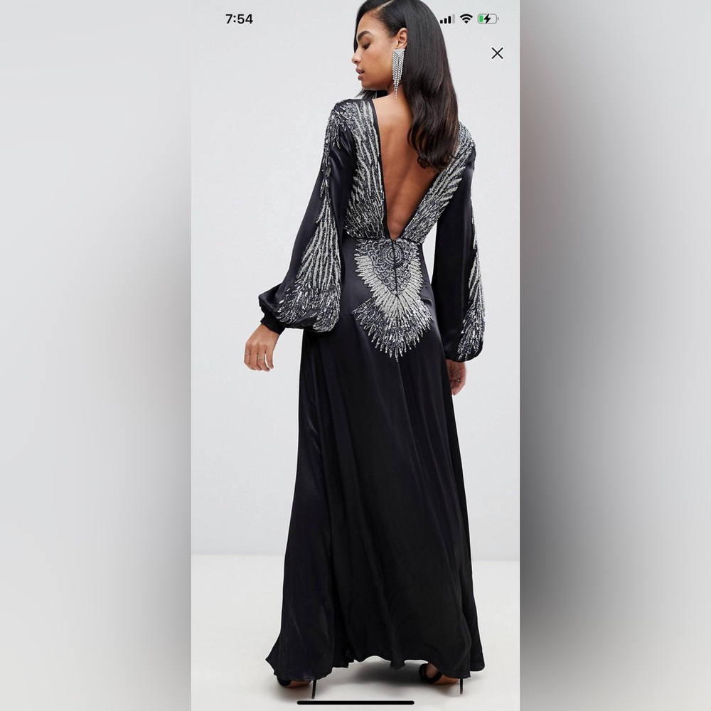 Satin Black Maxi Embellished Dress